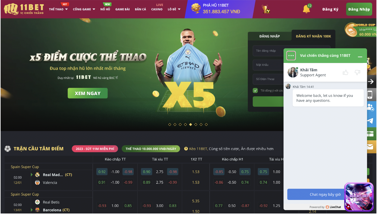 Dịch vụ chăm sóc khách hàng tại 11bet hoạt động liên tục 24/7