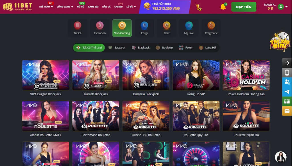 Sảnh casino online 11bet Vivo Gaming đầy hấp dẫn